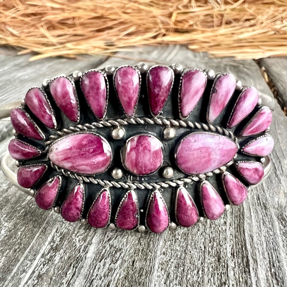 Sterling silver purple spiny oyster cuff bracelet
